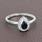 Blue Sapphire Ring With Diamonds 0.44 Carats 14K White Gold