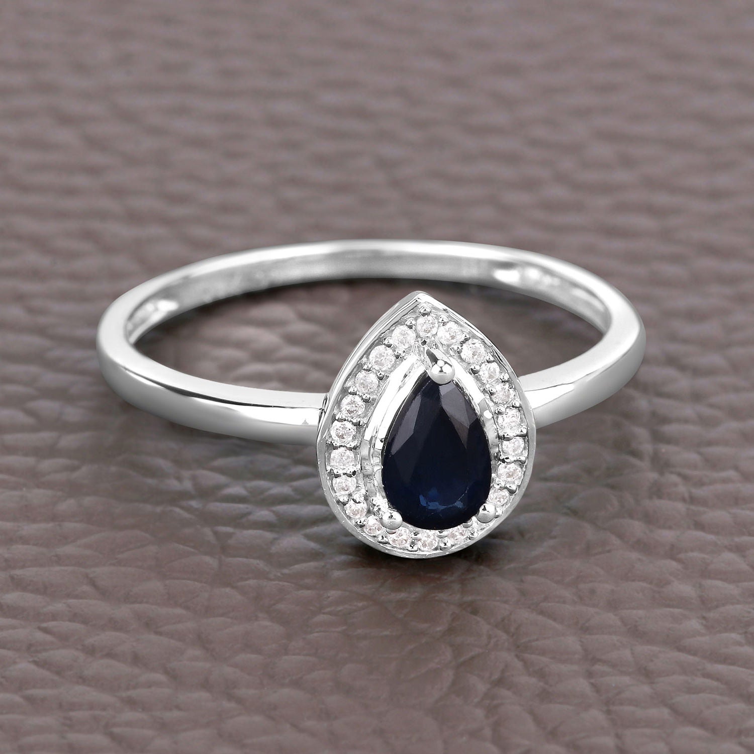 Blue Sapphire Ring With Diamonds 0.44 Carats 14K White Gold