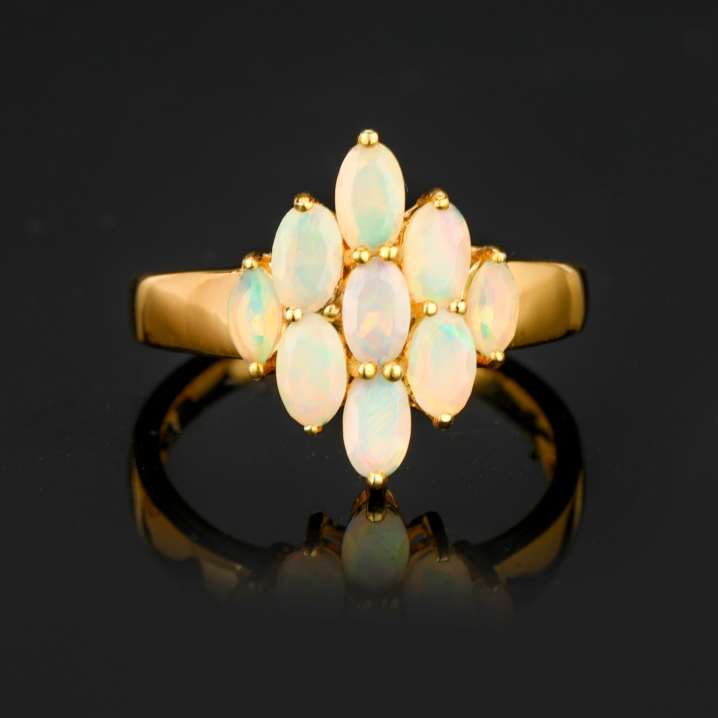 Natural Ethiopian Opal Ring 1.16 Carats Gold Plated Silver