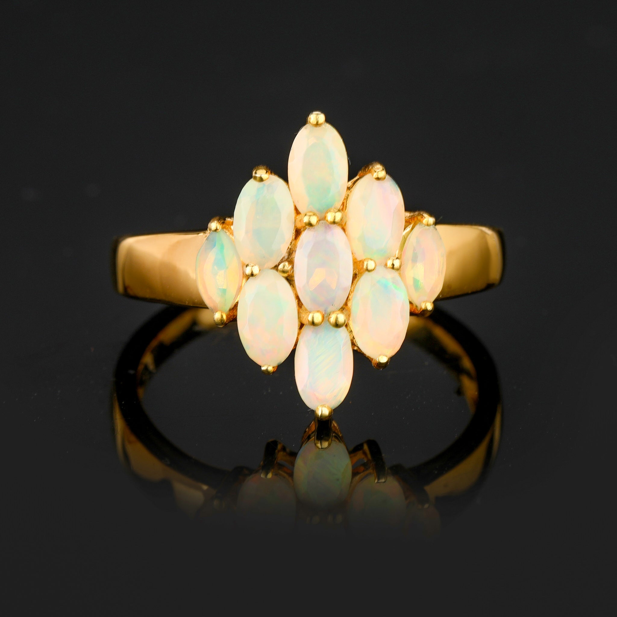Natural Ethiopian Opal Ring 1.16 Carats Gold Plated Silver