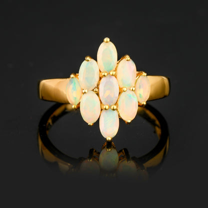 Natural Ethiopian Opal Ring 1.16 Carats Gold Plated Silver