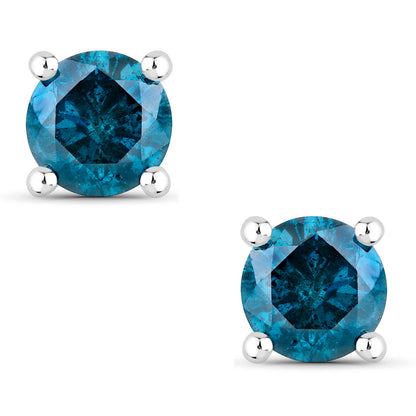Blue Diamond Earrings 0.66 Carats 14K White Gold