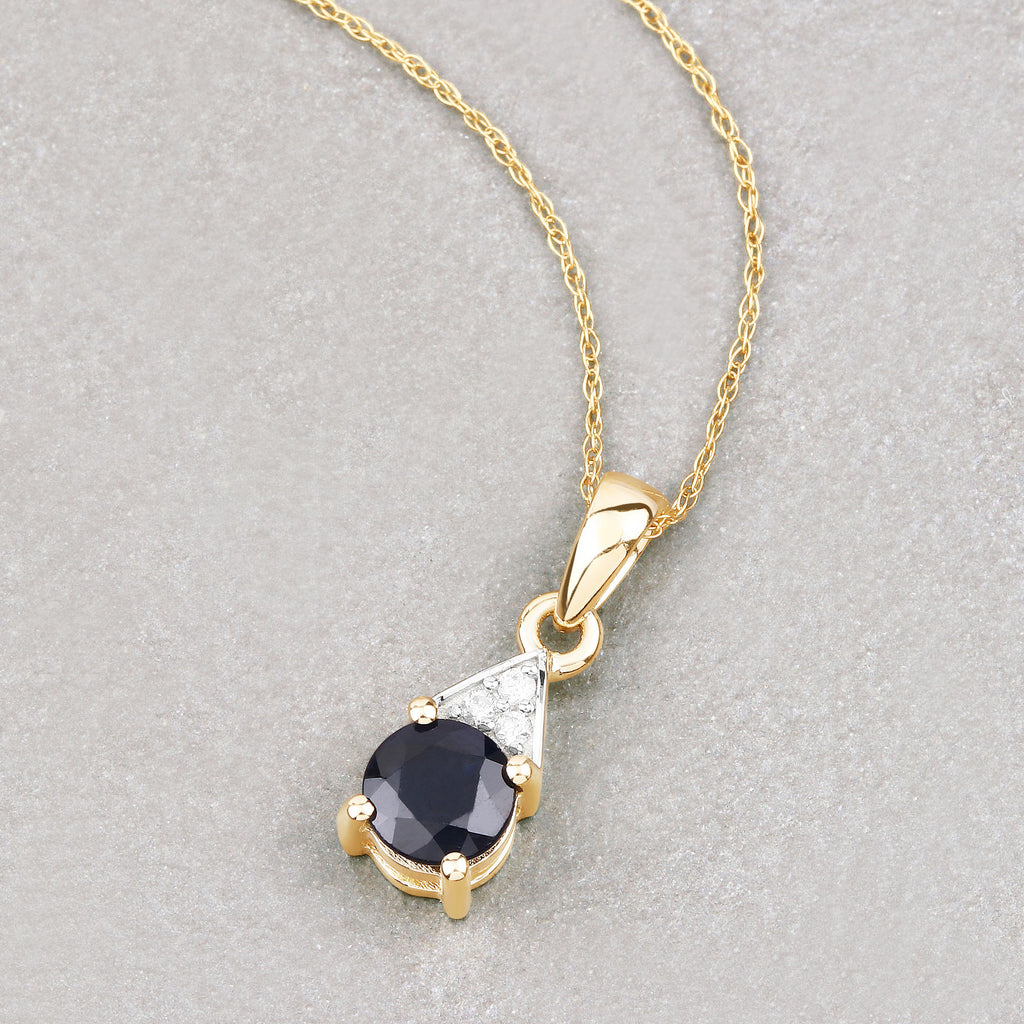 Blue Sapphire Pendant With Diamonds 0.86 Carats 10K Yellow Gold