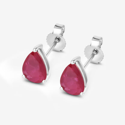Natural Ruby Stud Earrings 1.58 Carats 10K White Gold