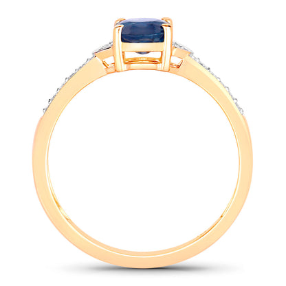 Blue Sapphire Ring White Diamonds 1.04 Carats 10K Yellow Gold