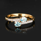 Natural Blue Zircon Ring With White Topaz 1.24 Carats Gold Plated Silver