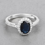 Blue Sapphire Ring With Diamonds 1.8 Carats 14K White Gold