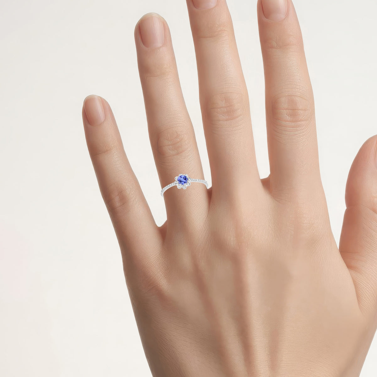 Tanzanite Flower Ring With Diamonds 0.28 Carats 14K White Gold