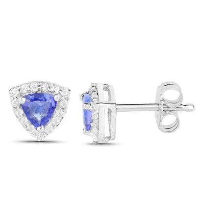 Natural Tanzanite Stud Earrings With White Topaz 1.28 Carats Sterling Silver