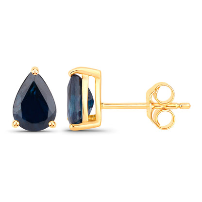 Blue Sapphire Stud Earrings 1.57 Carats 14K Yellow Gold