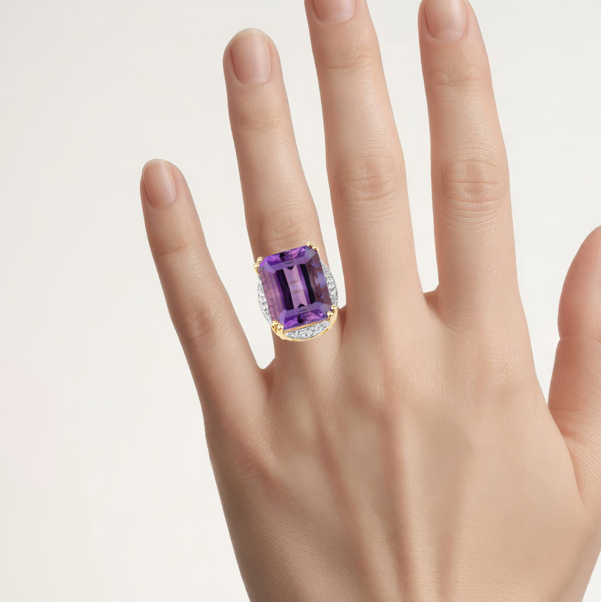 Amethyst Ring With White Topaz 11.5 Carats Gold Plated Silver