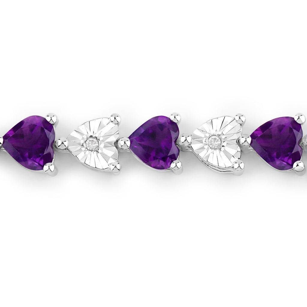 Amethyst Heart Bracelet With Diamonds 6.56 Carats Sterling Silver