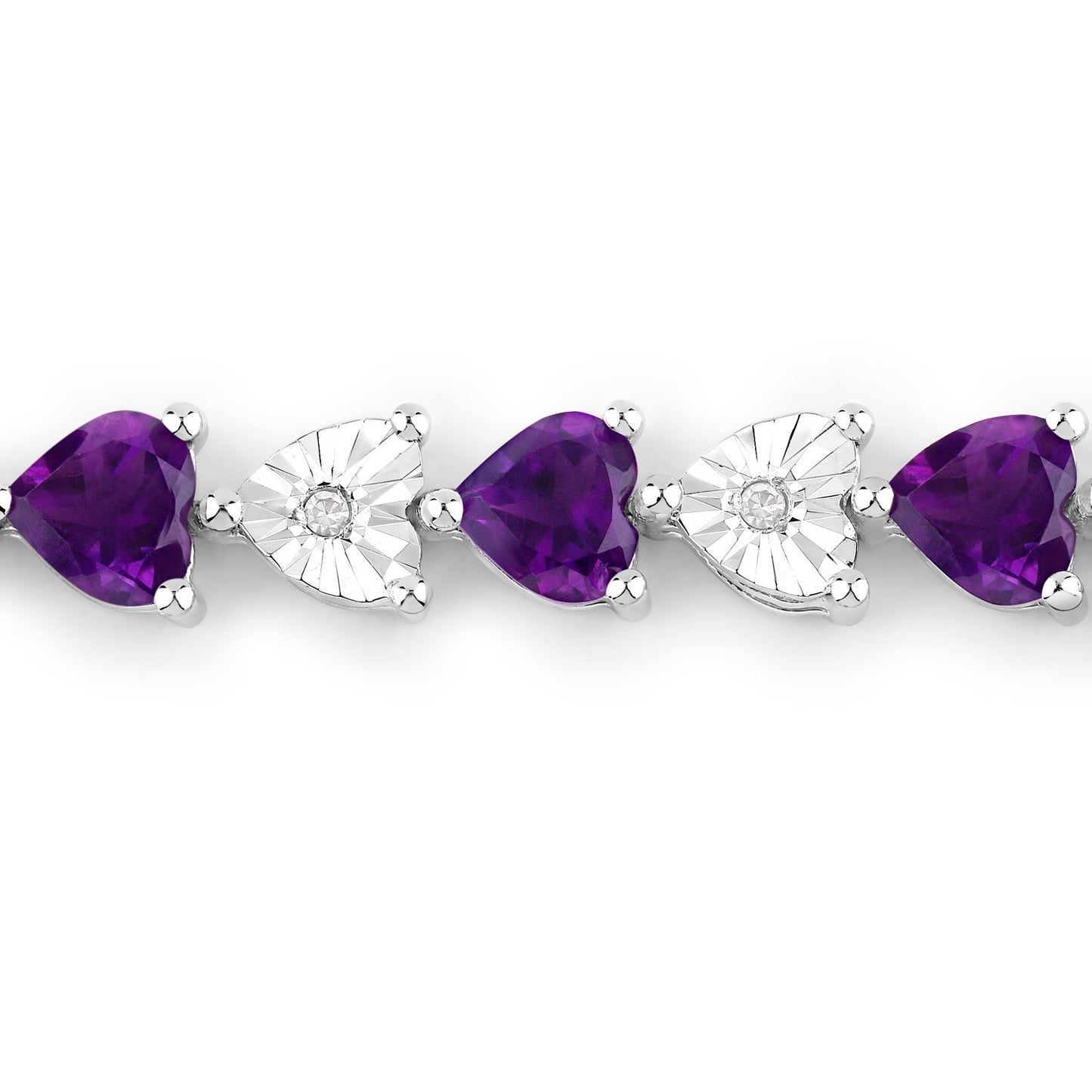 Amethyst Heart Bracelet With Diamonds 6.56 Carats Sterling Silver