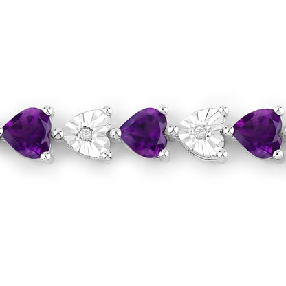 Amethyst Heart Bracelet With Diamonds 6.56 Carats Sterling Silver