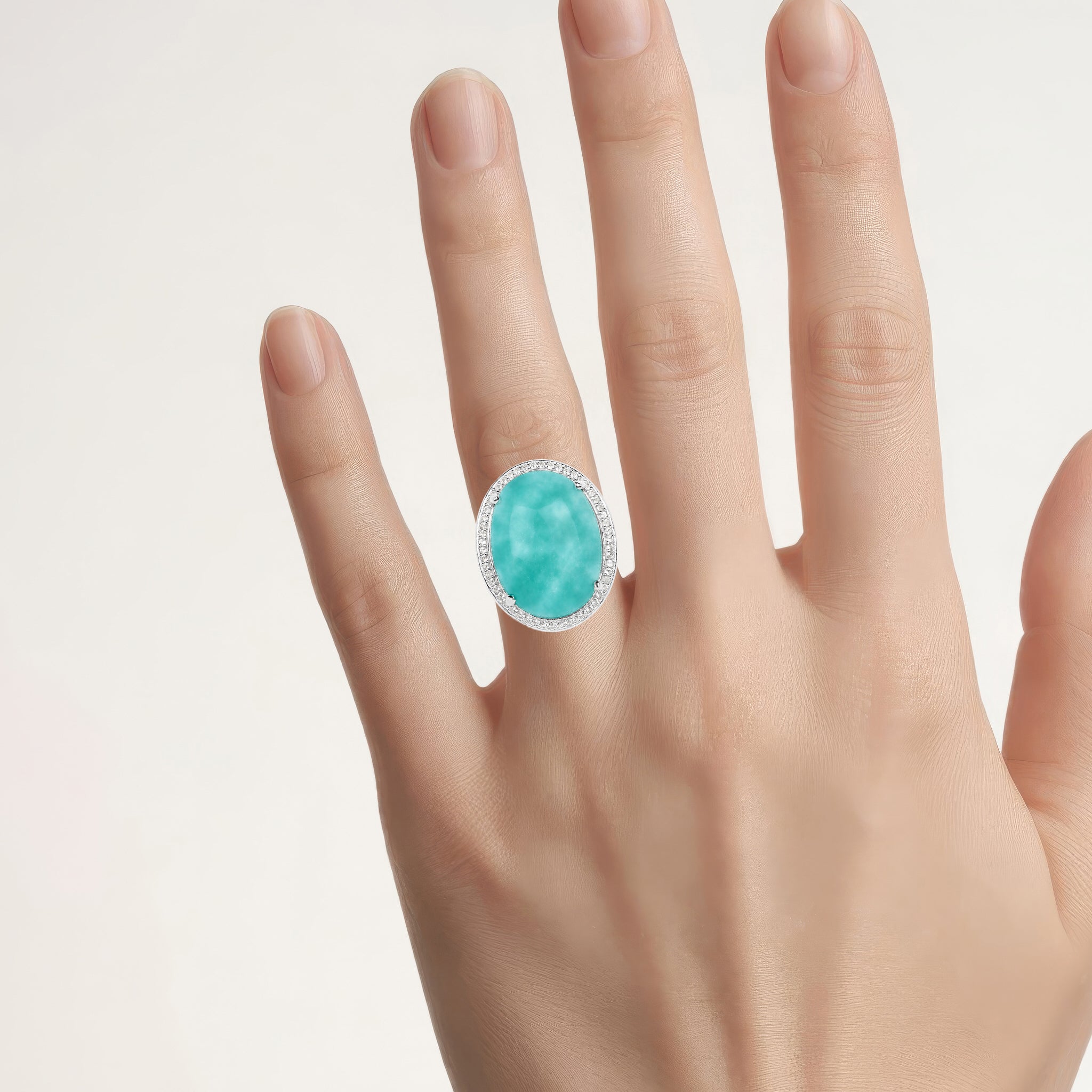 Amazonite Ring With White Topaz 15 Carats Sterling Silver