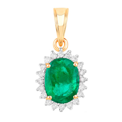 Zambian Emerald Pendant Necklace Diamonds 1.35 Carats 10K Yellow Gold