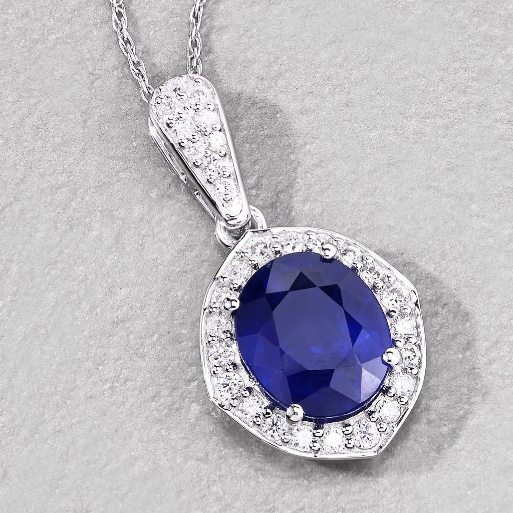 Blue Sapphire Pendant With Diamonds 2.82 Carats 18K White Gold