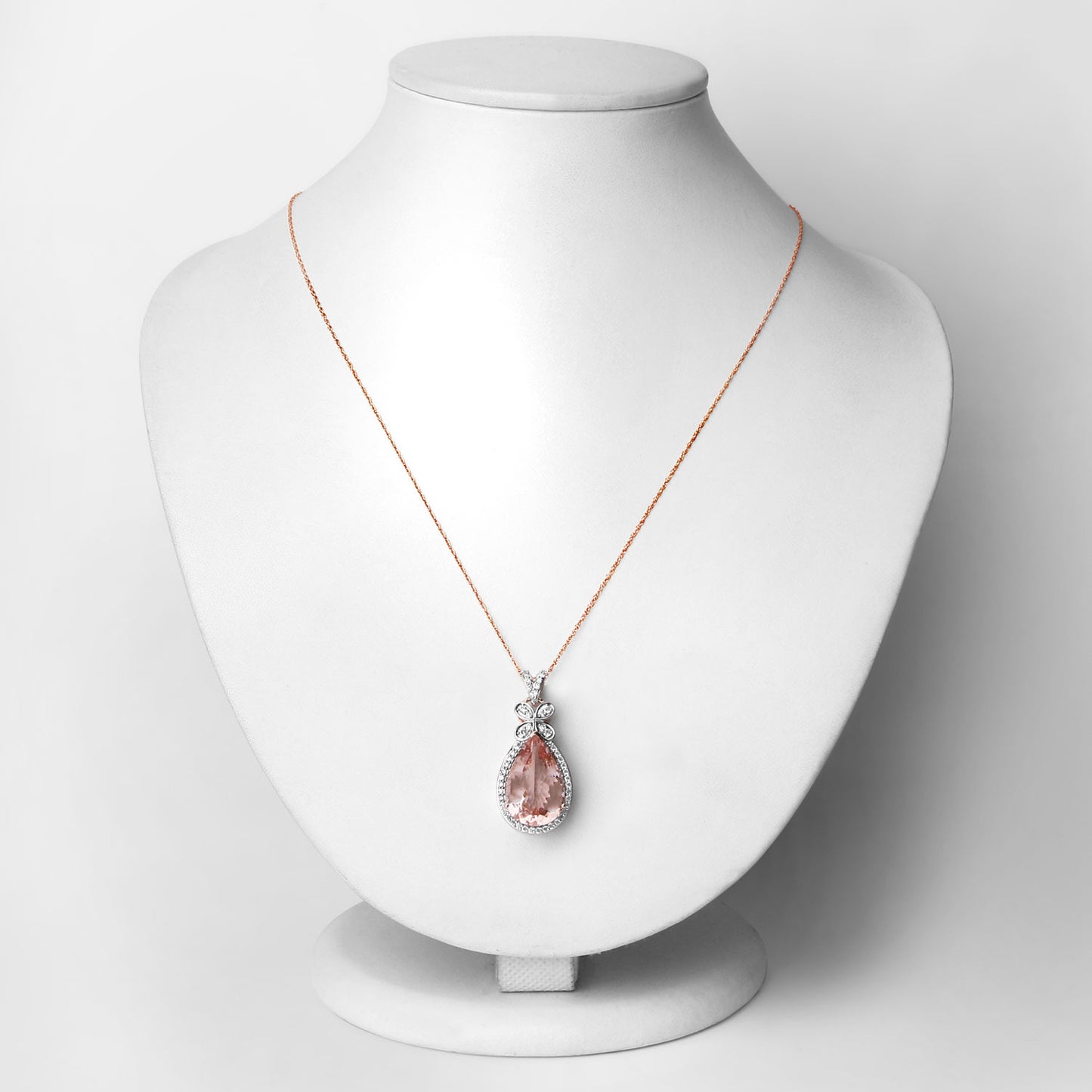 Morganite Pendant Necklace Diamond Setting 8.12 Carats 14K Rose Gold
