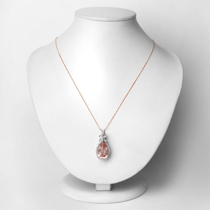 Morganite Pendant Necklace Diamond Setting 8.12 Carats 14K Rose Gold