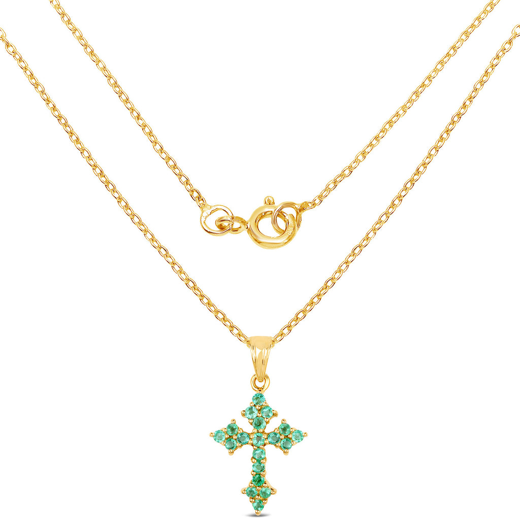 Zambian Emerald Cross Pendant 1.04 Carats Gold Plated Silver