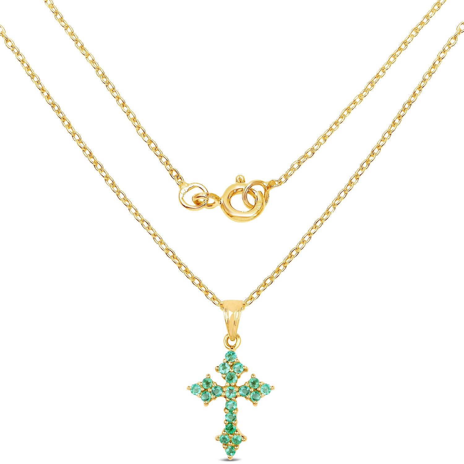 Zambian Emerald Cross Pendant 1.04 Carats Gold Plated Silver