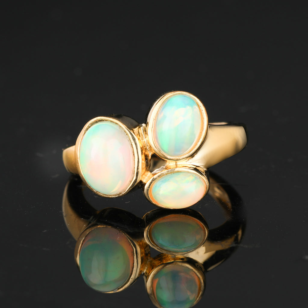 Natural Ethiopian Opal Ring 1.58 Carats Gold Plated Silver