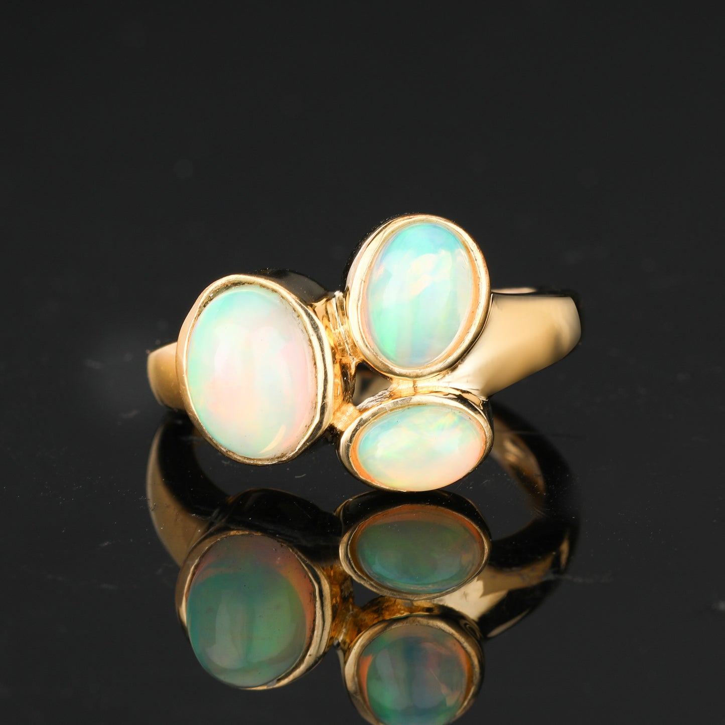 Natural Ethiopian Opal Ring 1.58 Carats Gold Plated Silver