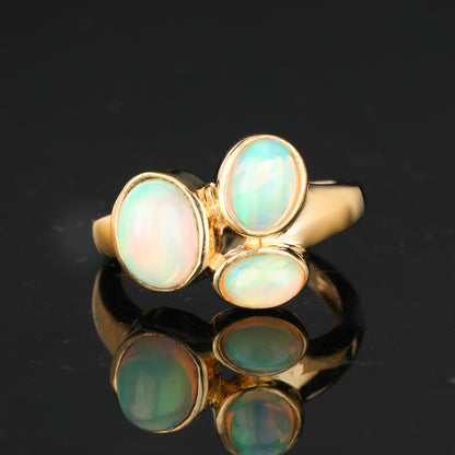 Natural Ethiopian Opal Ring 1.58 Carats Gold Plated Silver