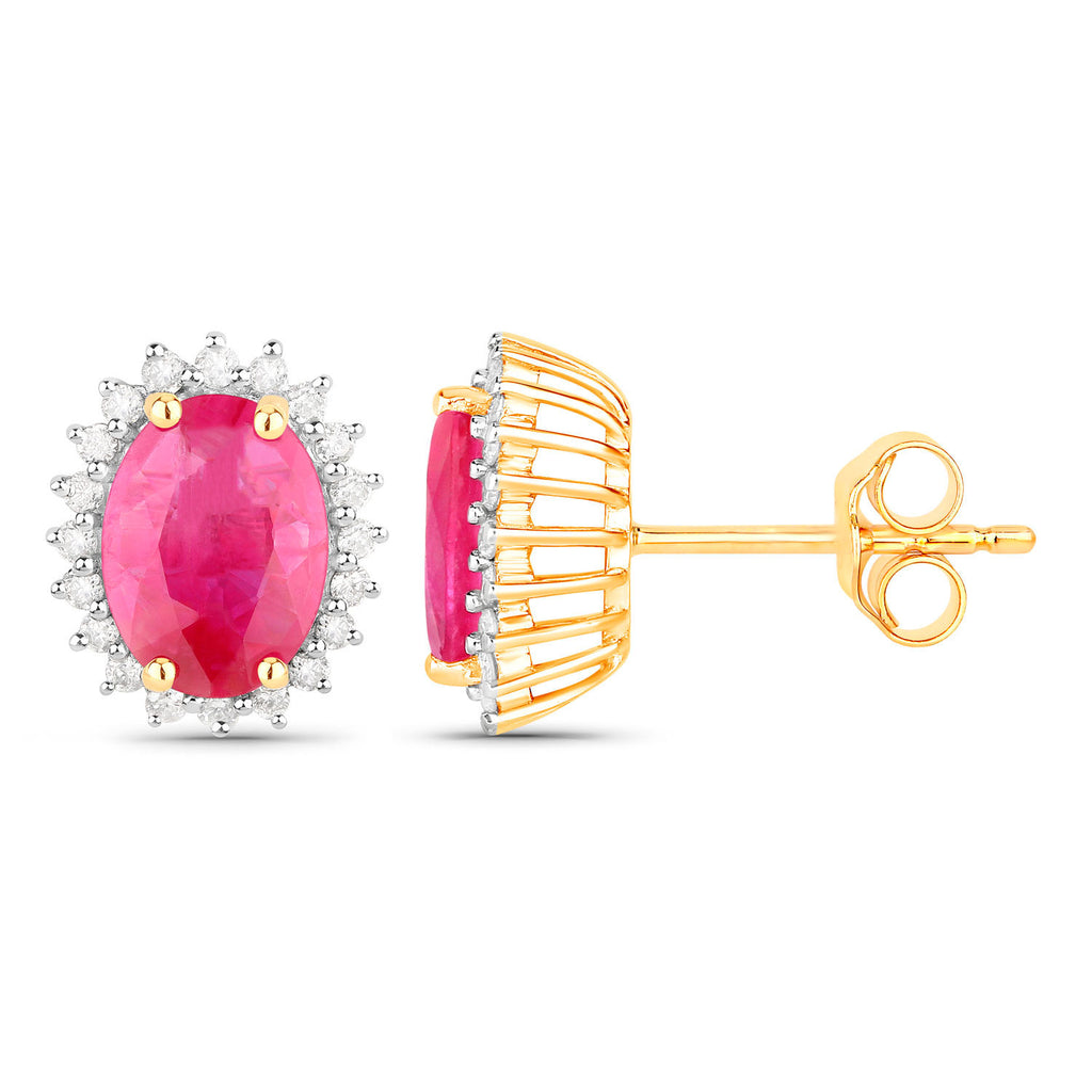 Ruby Earrings Diamonds 3.12 Carats 14K Yellow Gold