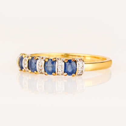 Natural Blue Sapphire Ring With White Topaz 0.94 Carats Gold Plated Silver