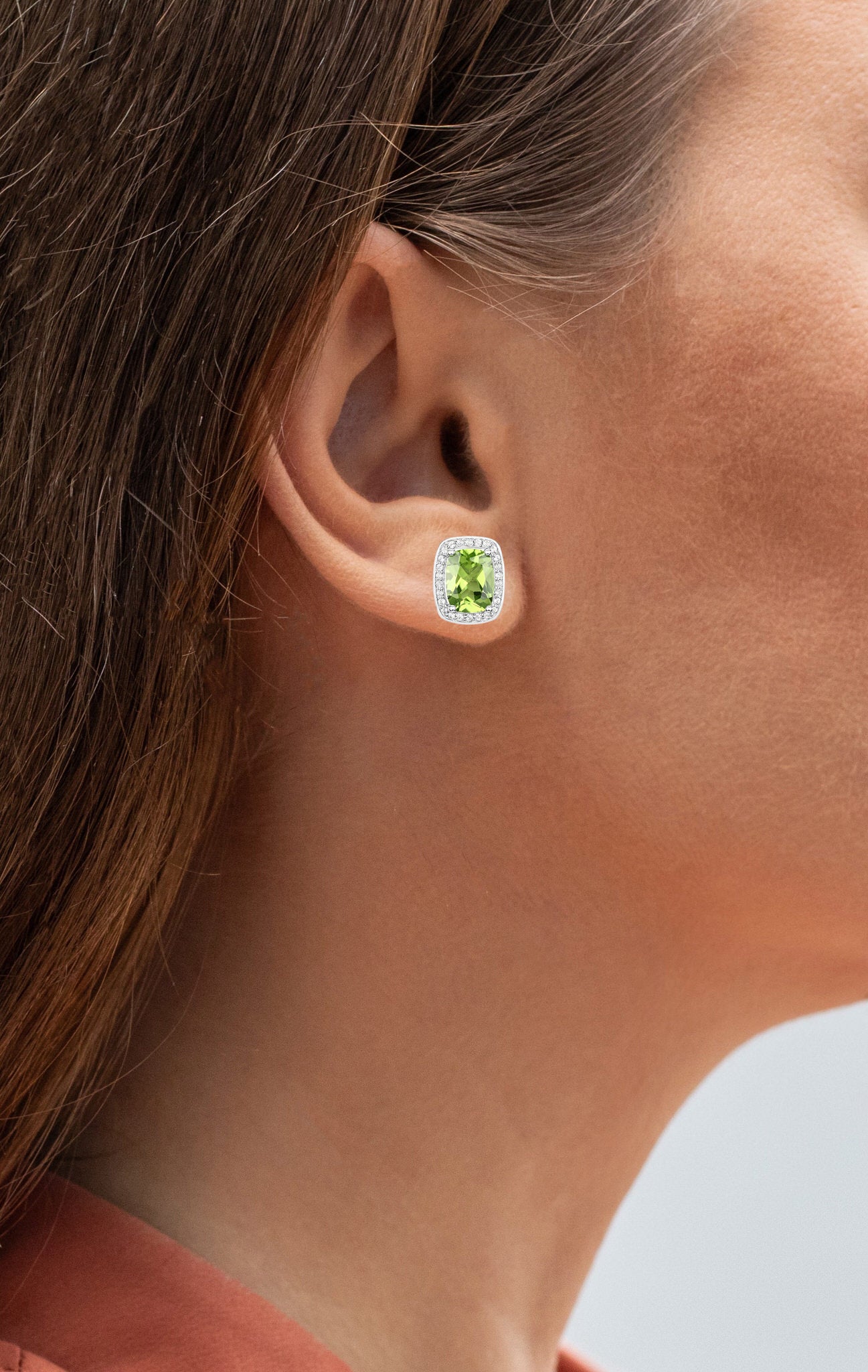 Peridot Stud Earrings White Topaz Halo 3 Carats Sterling Silver