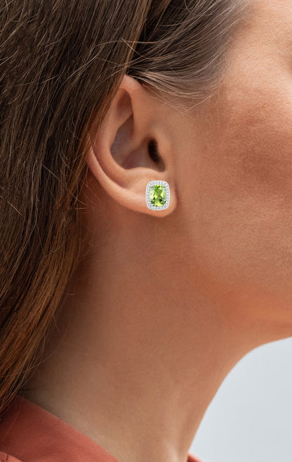 Peridot Stud Earrings White Topaz Halo 3 Carats Sterling Silver