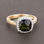 Green Tourmaline Ring With Diamonds 2.6 Carats 14K Yellow Gold