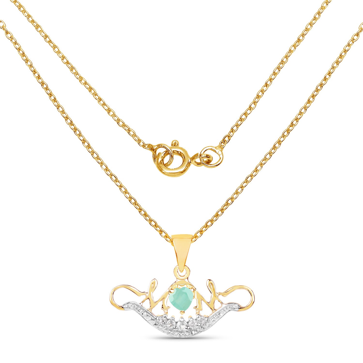 Emerald Mom Pendant With White Topaz 0.54 Carats Gold Plated Silver