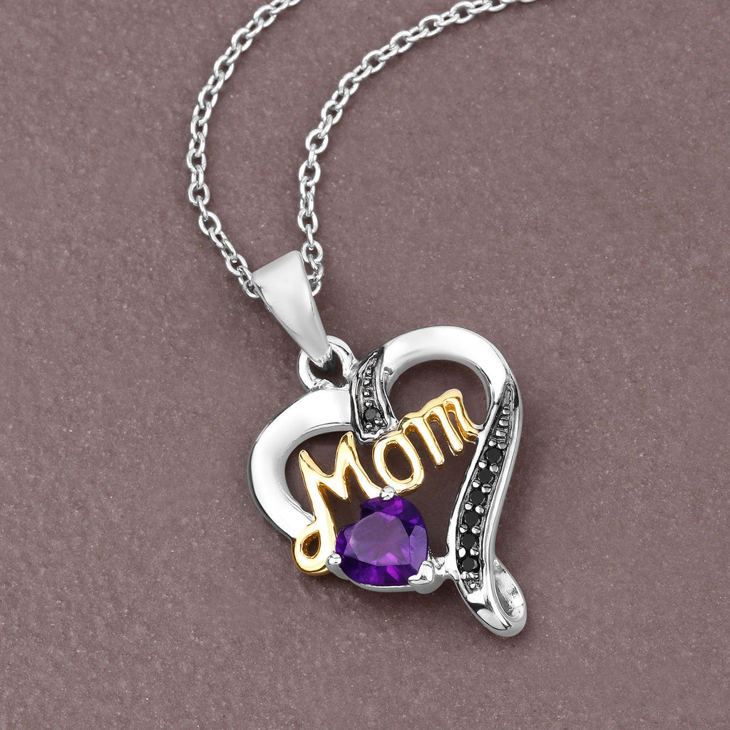 Amethyst Mom Pendant With Black Spinel 0.46 Carats Gold Plated Silver