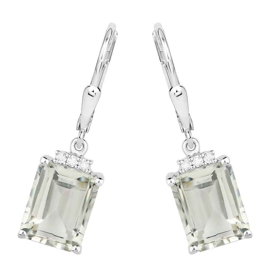 Green Amethyst Earrings With White Topaz 7.2 Carats Sterling Silver