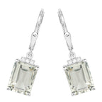 Green Amethyst Earrings With White Topaz 7.2 Carats Sterling Silver