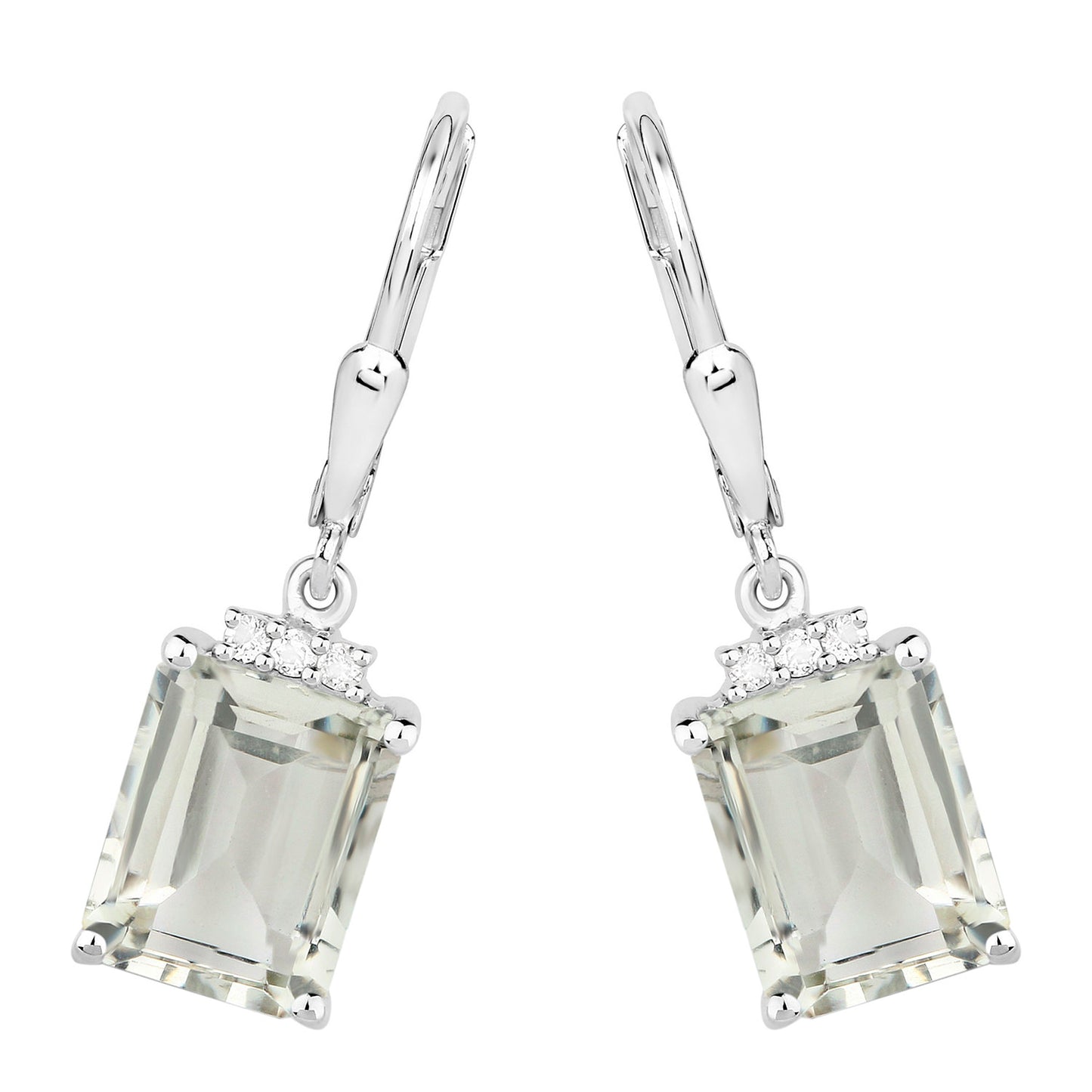 Green Amethyst Earrings With White Topaz 7.2 Carats Sterling Silver