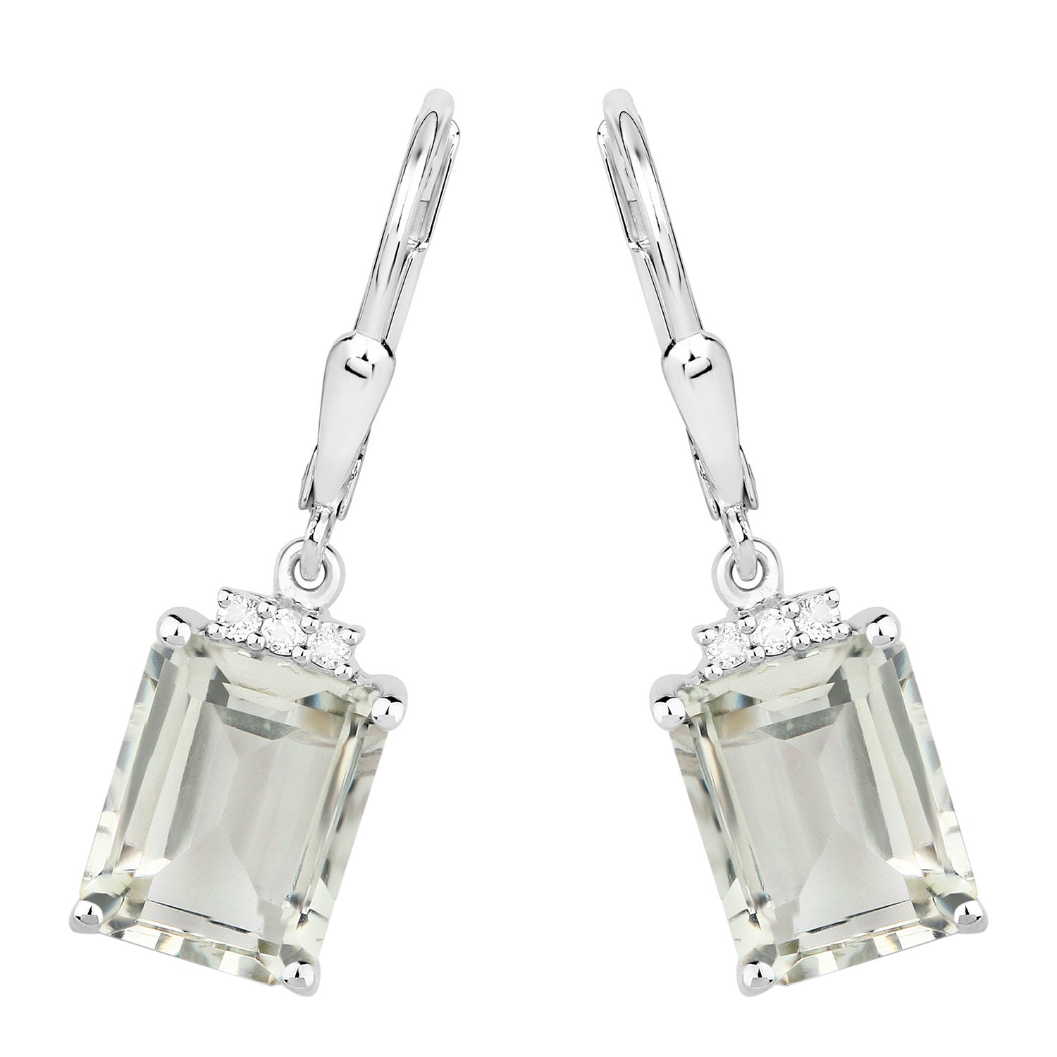 Green Amethyst Earrings With White Topaz 7.2 Carats Sterling Silver