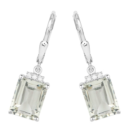 Green Amethyst Earrings With White Topaz 7.2 Carats Sterling Silver