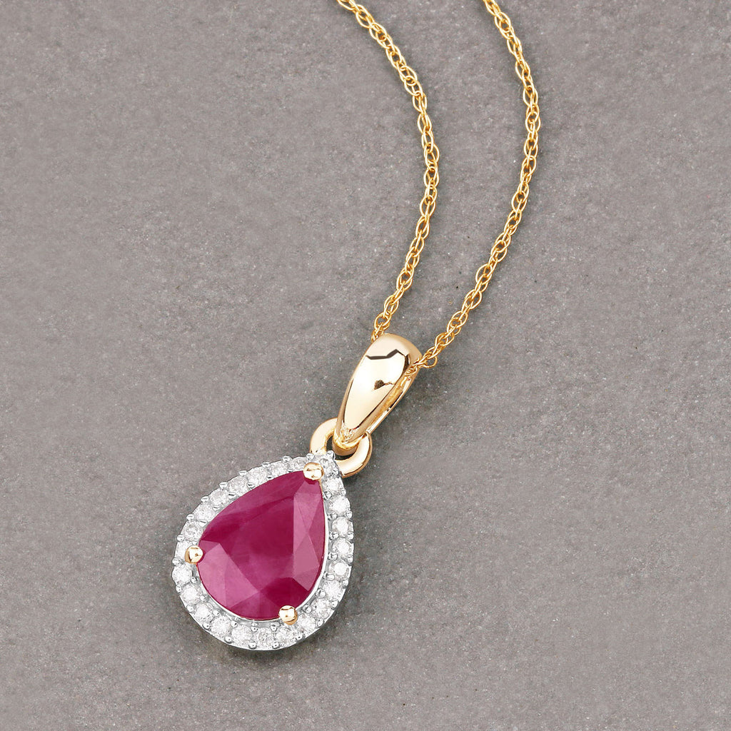 Ruby Pendant With Diamonds 1.52 Carats 10K Yellow Gold