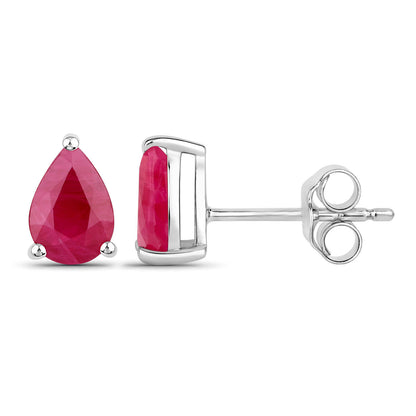 Ruby Stud Earrings 1.5 Carats 14K White Gold