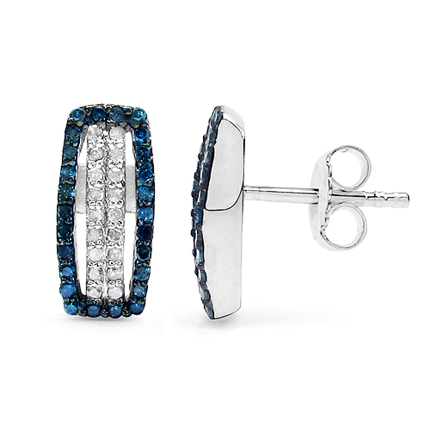 Blue Diamonds Earrings With White Diamonds 0.44 Carats Sterling Silver