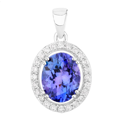Natural Tanzanite Pendant With Diamonds 3.18 Carats 14K White Gold