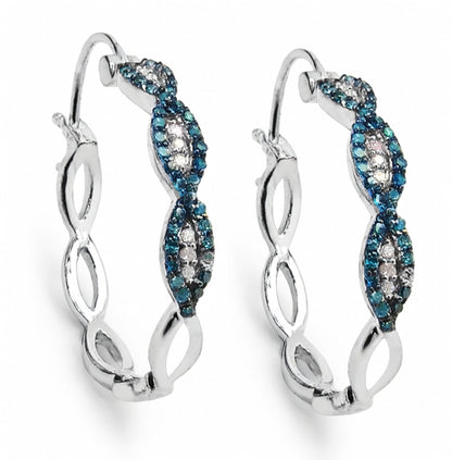 Blue Diamond Earrings With White Diamonds 0.46 Carats Sterling Silver