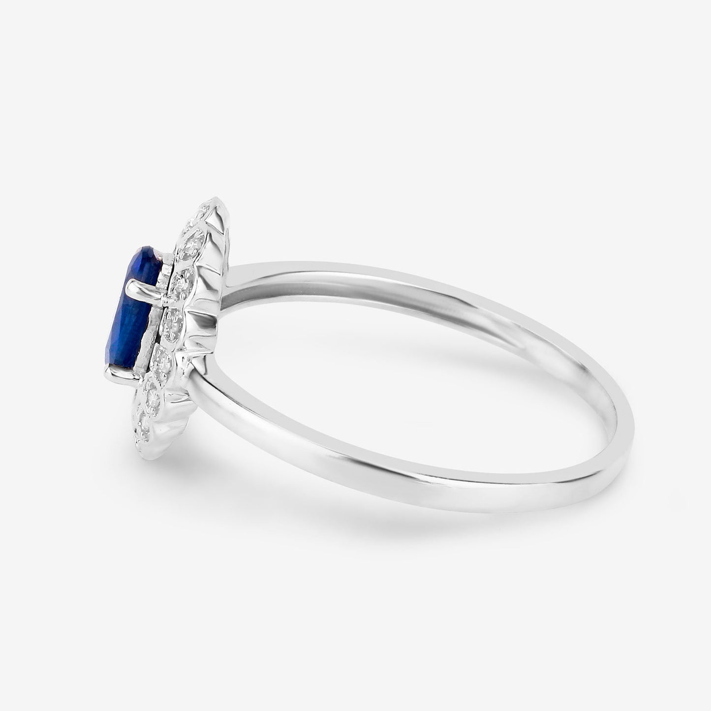 Blue Sapphire Ring With Diamonds 14K White Gold