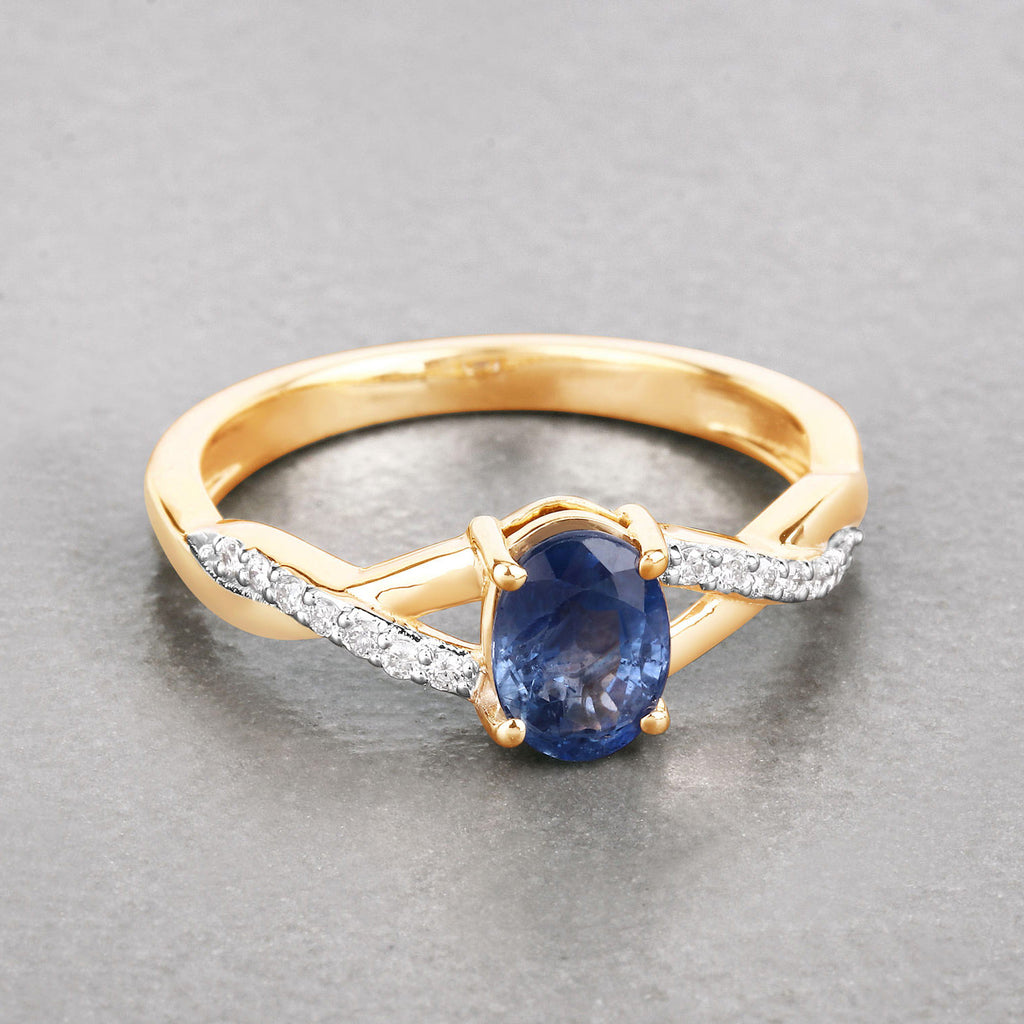 Blue Sapphire Ring With Diamonds 1.02 Carats 14K Yellow Gold
