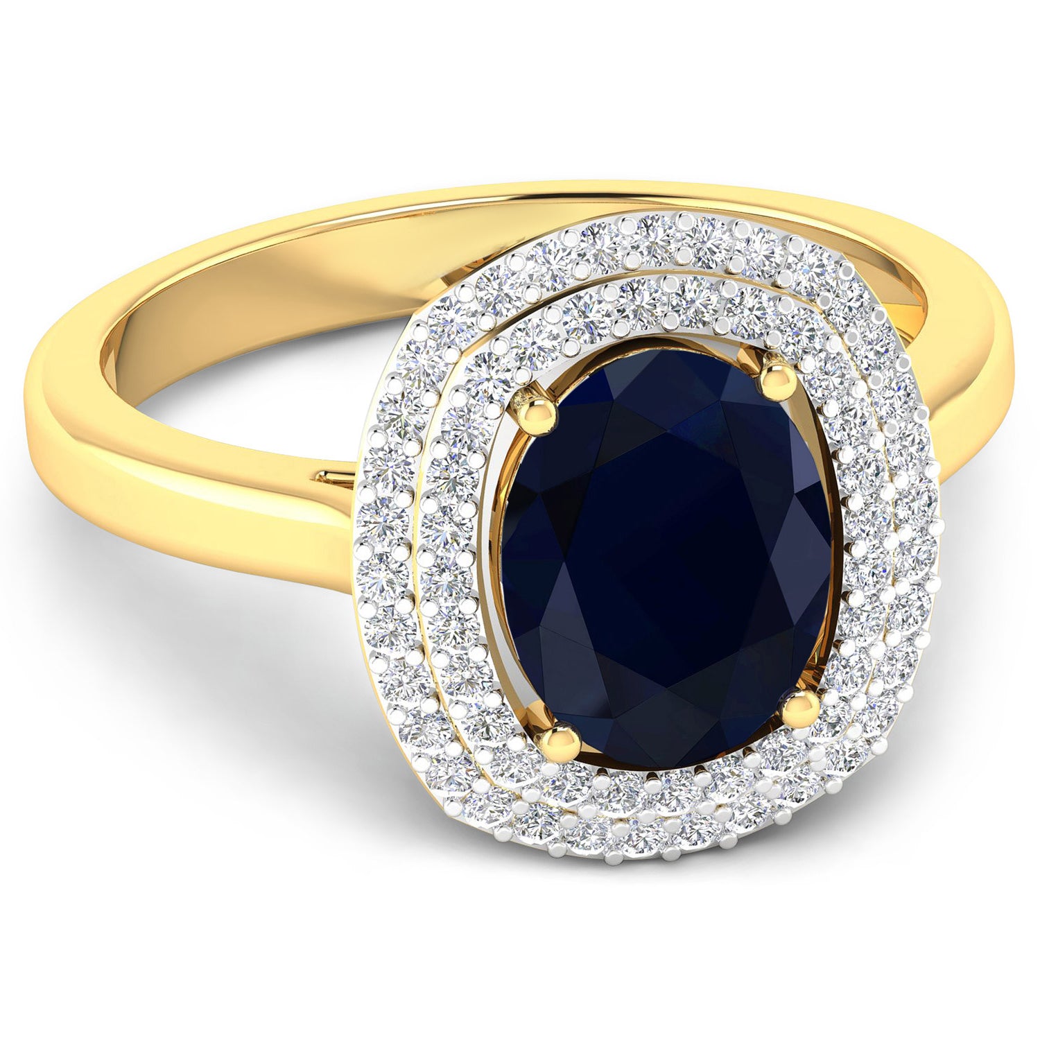 Blue Sapphire Ring With Diamonds 2.34 Carats 14K Yellow Gold