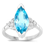 Swiss Blue Topaz Ring With White Topaz 3.76 Carats Sterling Silver