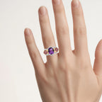 Amethyst Ring With Rhodolite Garnet 2.98 Carats Gold Plated Silver